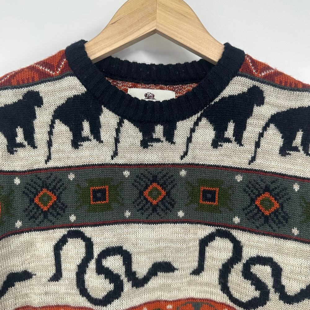 Bellfield Men's Animal Crewneck Sweater Wool Blend Fair Isle Nordic Pullover - Picture 7 of 11